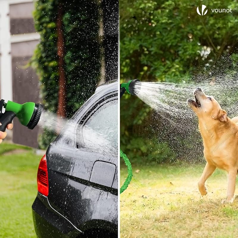 ® Tubo Irrigazione Estensibile 15m, Tubo Flessibile da Giardino con Pistola a Spruzzo d'Acqua 10 Funzioni, Connettore 1/2" e 3/4" e Gancio e Organizer Inclusi, Verde