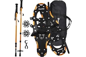 Doorslay 5-in-1 Snowshoes for Men Women Youth Kids, 21/25 Inches Lightweight Aluminum Alloy All Terrain Snowshoes for Hiking, with Trekking Poles, Snow Baskets, Storage Clip and Carrying Tote Bag