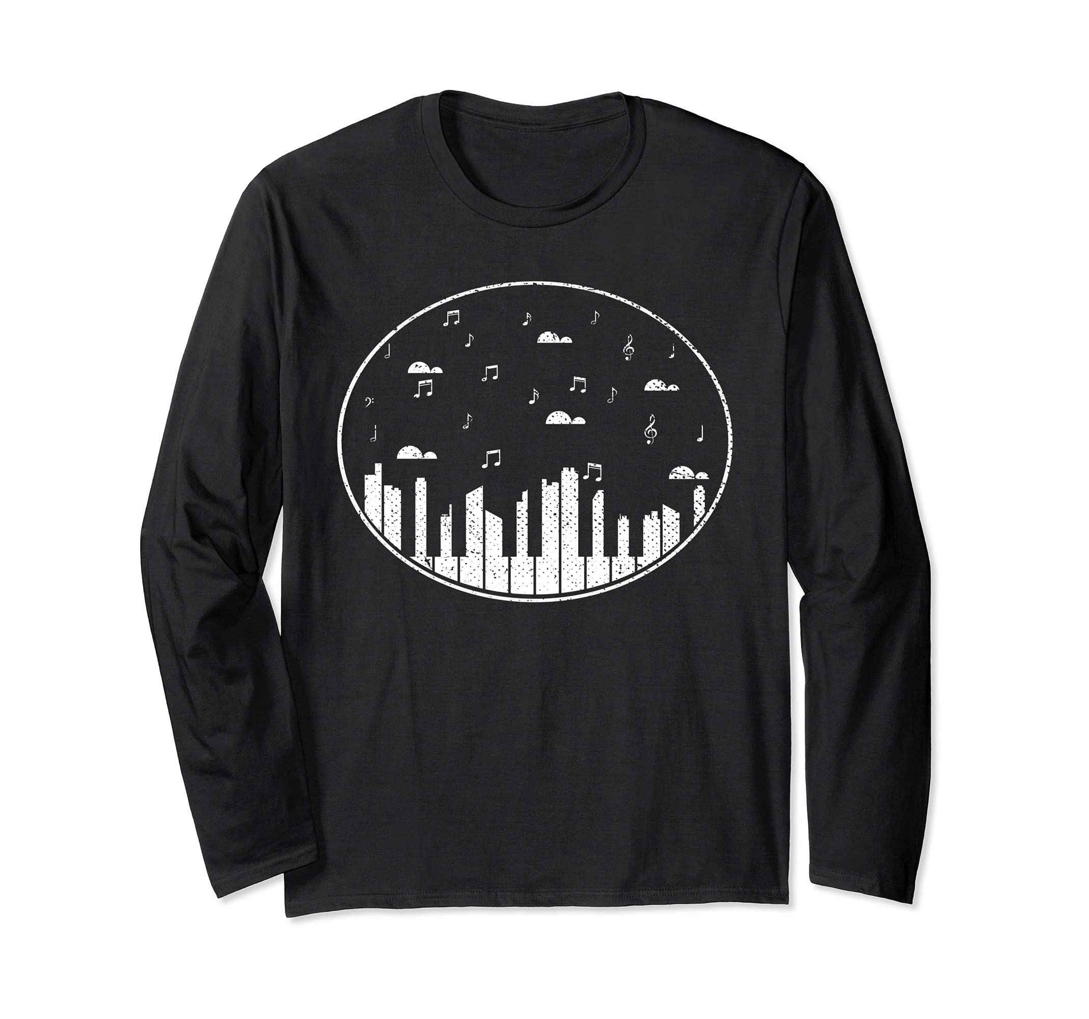 Classical Music Piano Player Pianist Keyboard Skyline Piano Long Sleeve T-Shirt