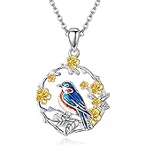 JERWLI Sterling Silver 925 Owl/Red Panda/Blue Bird/Monkey/Wolf/Raven/Turtle/Possum/Bearded Dragon/Flamingo/Platypu/Raccoon/Robin Bird/Fox Necklace Heart Pendant Animal Jewelry Gift For Women