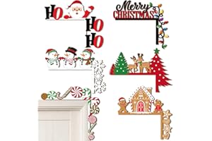 Qunclay 2025 6 Pcs Christmas Door Corner Frame Decoration Santa Snowman Gingerbread House Reindeer Candy Cane Door Topper Decorations Funny Christmas Wooden Sign for Home Wall Craft