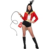 fun shack, Ringmaster Costume With Prop, Halloween Costumes for Women | Toy Prop, Tailcoat Jacket, Bodysuit, Belt, Hat and Feather, Boot Covers, Scarf Included, Perfect for Halloween, Lion Tamer