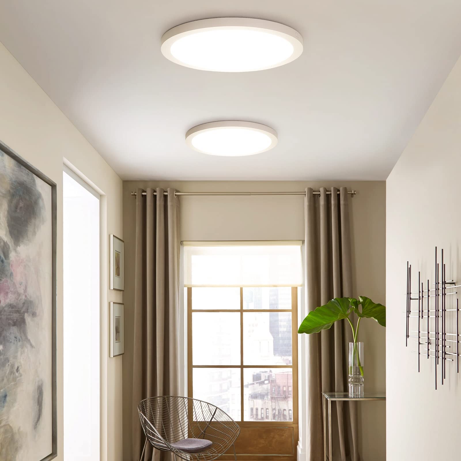 2-Pack 24W LED Flush Mount Ceiling Light Fixture, 12 Inch 2100LM Modern Close to Ceiling Light, 3000K/4000K/5000K Dimmable Ultra-Thin Flat Round Indoor Lighting Lamp for Bedroom Kitchen Bathroom