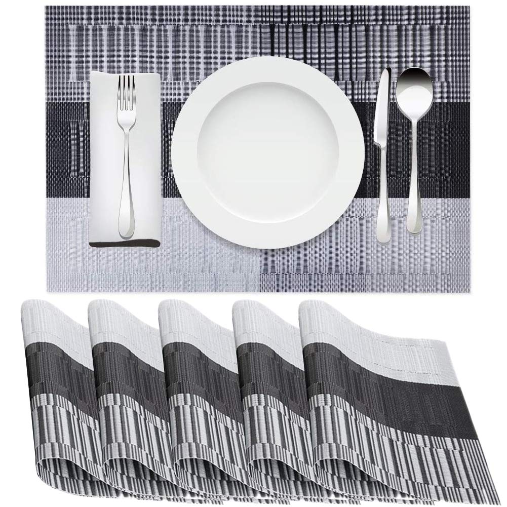 BETOY Dining Table Place Mats, 6 Pieces Heat Resistant Place Mats Pvc Non-Slip Placemats for Families, Restaurants, Hotels, Business Offices, Festive Parties, Dinners, Anniversaries,Gray,45x30cm