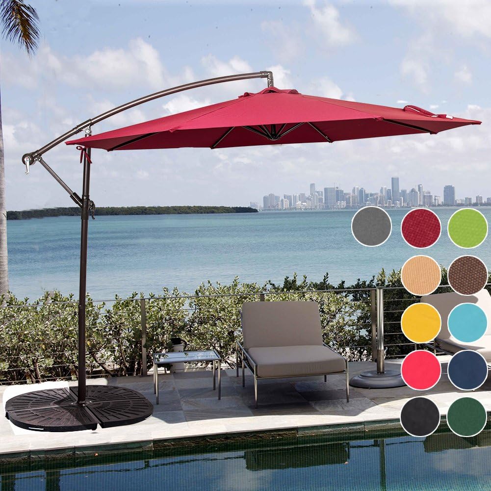 Amazon Com Sundale Outdoor 10 Feet Aluminum Offset Patio Umbrella With Crank And Cross Bar Set Cantilever Umbrella For Deck Garden Backyard 8 Steel Ribs 100 Polyester Canopy Shade Burgundy Garden Outdoor