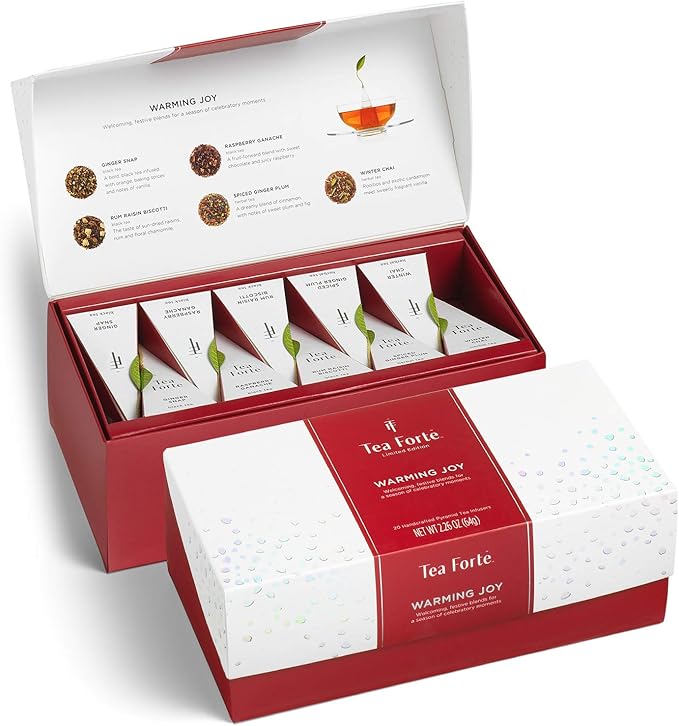 Tea Forte Warming Joy Presentation Box Tea Sampler Gift Set, Assorted Variety Tea Box, 20