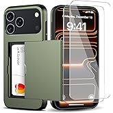 Benbenjaytek for iPhone 17 Pro Wallet Case with Card Holder + 2 Tempered Glass Screen Protector Protective Shockproof Hidden Card Slot Slim Case Women Men for iPhone 17 Pro 6.3″(Deep Green)