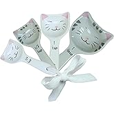 Cute Cat Measuring Spoons Set with Ribbon, Cute Cat Gifts for Women, Cat Themed Kitchen Accessories for Cat Baking Supplies, 
