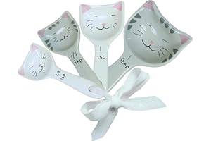 Goodscious Cat Measuring Spoons Set - 4 Piece Ceramic Cat Themed Kitchen Accessories - White