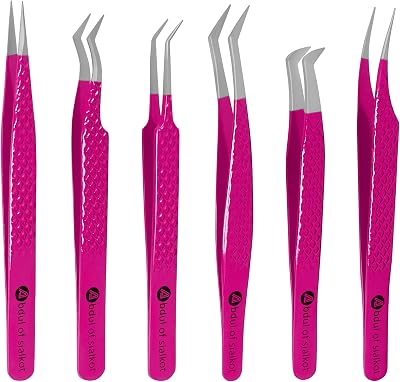 Abdul of Sialkot 6 Piece Pink Eyelash Extension Tweezers Volume Classic
