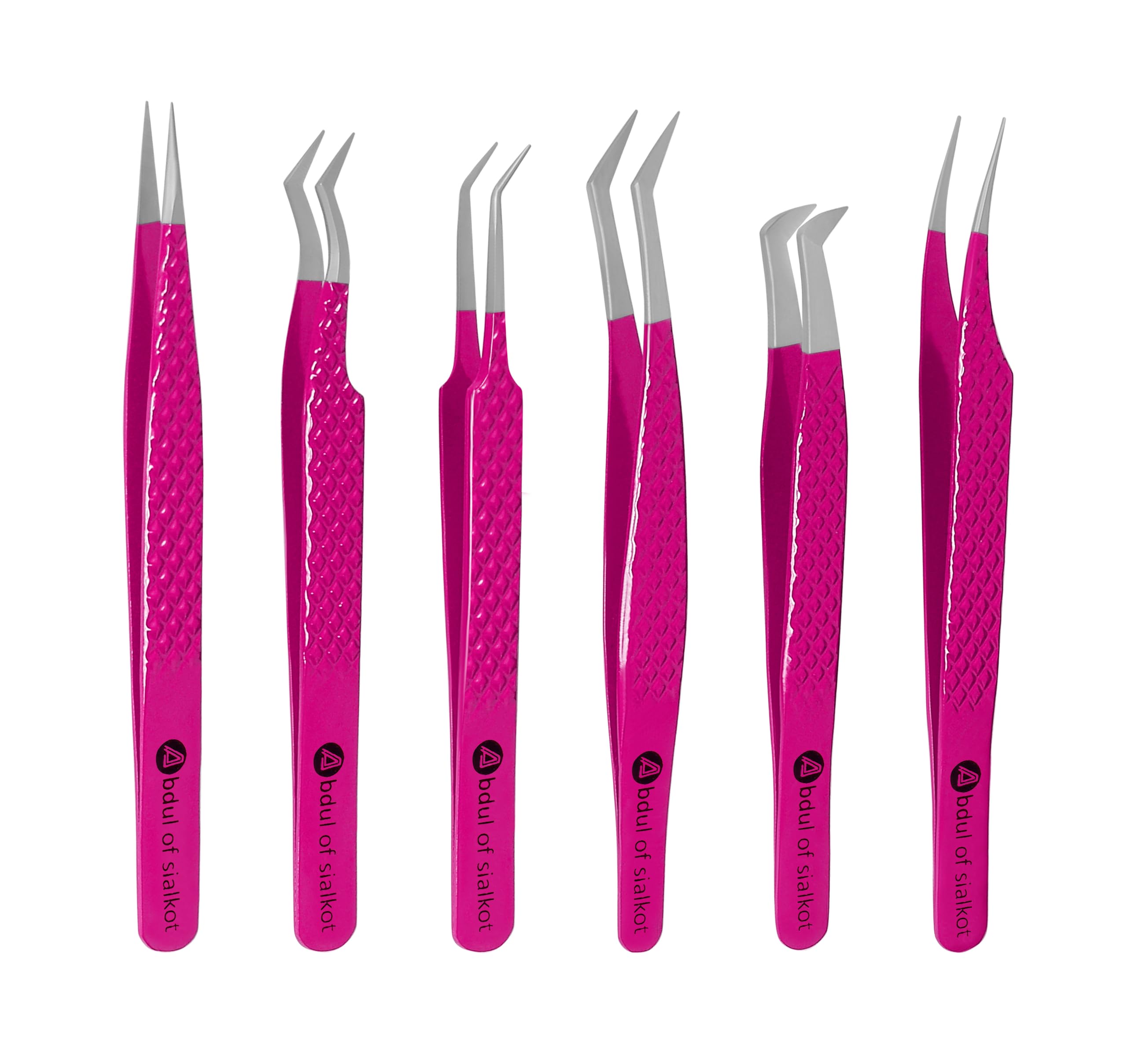 Abdul of Silakor Eyelash Extension Tweezers Set 6 Piece for Volume Lash Extensions Stainless Steel Eyelash Tweezers for Lash Extensions Isolation & Classic Lashes Tweezers Set (Pink)