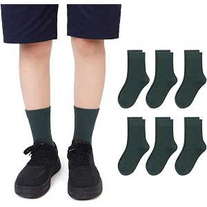 SERISIMPLE Boys Seamless Crew Thin Socks Combed Cotton School Uniform Soft Breathable Stretch Kids Big Boys Youth 6 Pairs