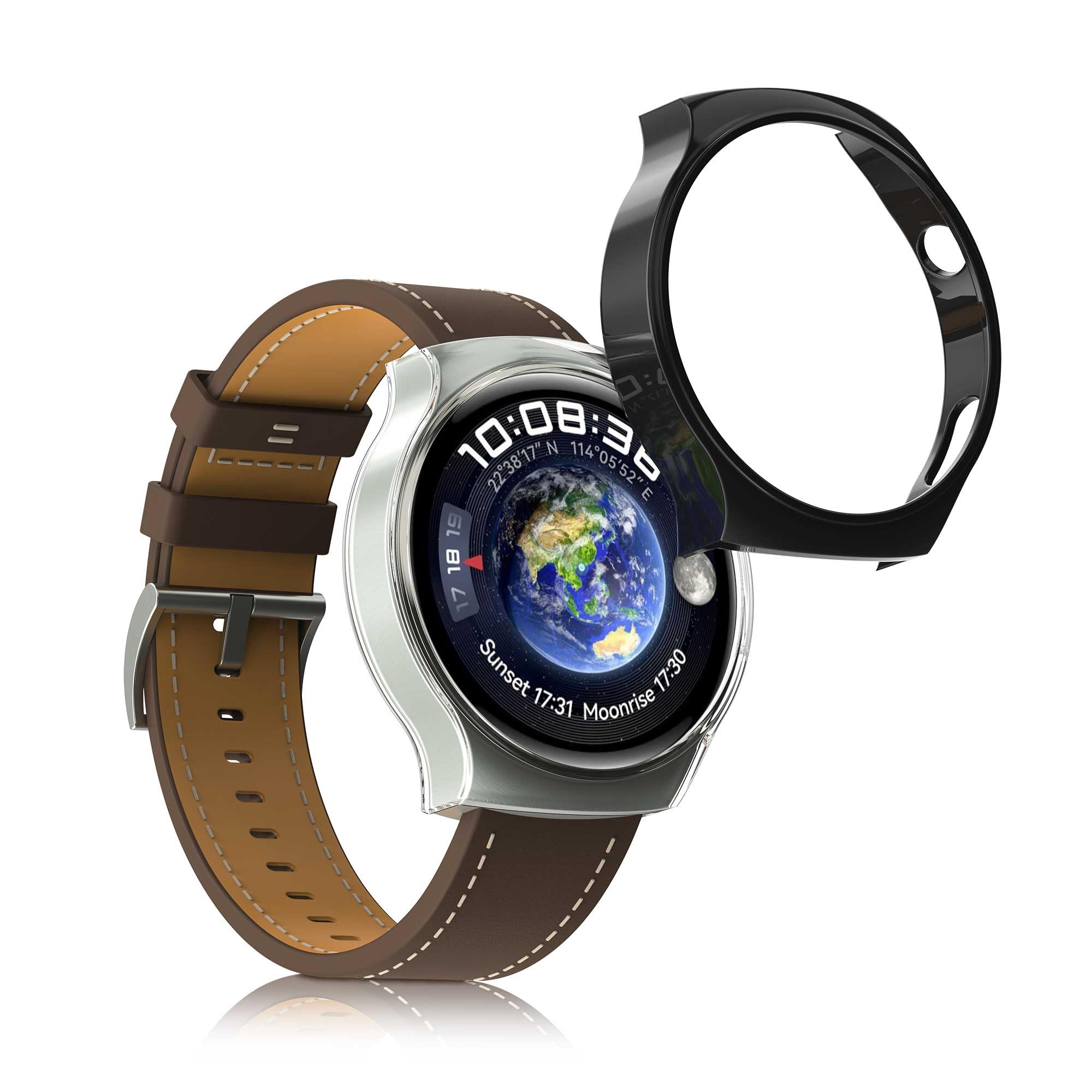 kwmobile Cases Compatible with Huawei Watch 4 Pro - Set of 2 Fitness Tracker Screen Protectors - Transparent/Black