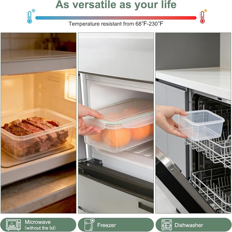 Conjunto de 10 recipientes de plástico hermético com tampa, sem BPA, empilháveis e estanques para alimentos, recipientes plásticos para micro-ondas, frigorífico e máquina de lavar loiça