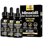 Beaueli 5% Minoxidil for Men and Women, Hair Growth, Beard Growth, Hair Regrowth, Unscented Drop, 3 Fl Oz, 3 Bottles