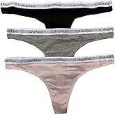 Calvin Klein Women`s Carousel Cotton Thongs 3 Pack (Grey(QP1259-903)/Pink/Black, Large)
