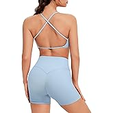 OMKAGI Workout Sets for Women Open Back Strappy Sports Bra Booty Biker Shorts Gym Outfits