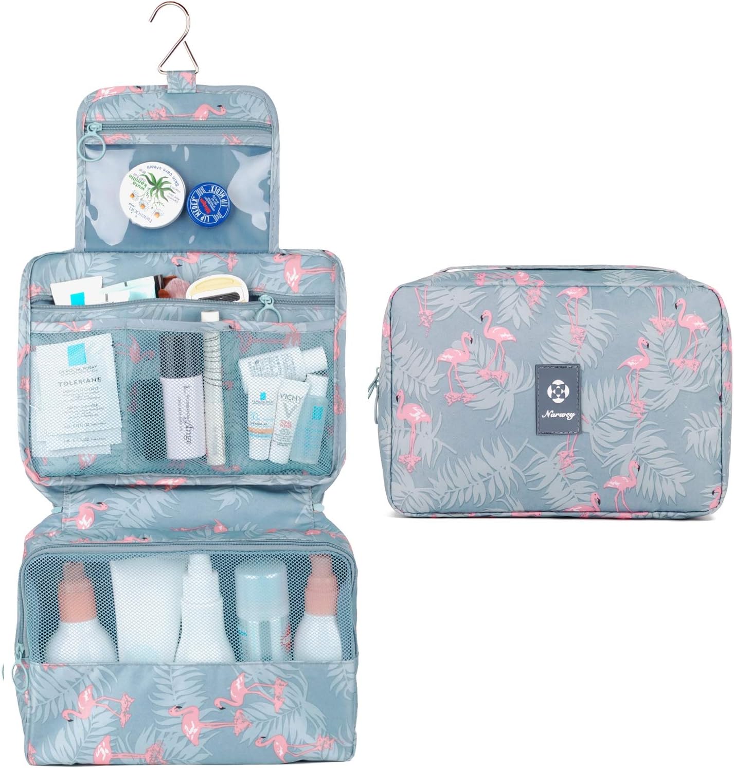 Travel Hanging Toiletry Wash Bag Toiletry Bags for Women Toiletries Bag Washbag Makeup Cosmetic Organizer for Men Girls (A-Flamingo) - Image 3