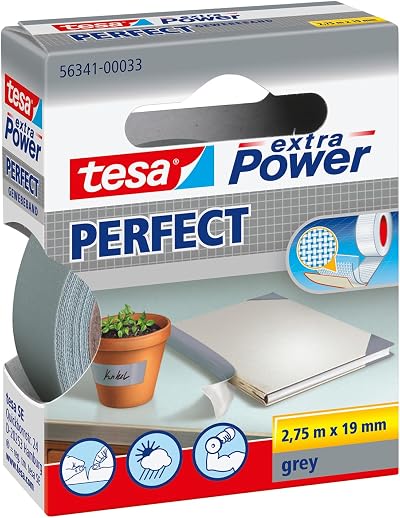 tesa UK Extra Power Perfect Grey Cloth Tape 2.75 m x 19 mm