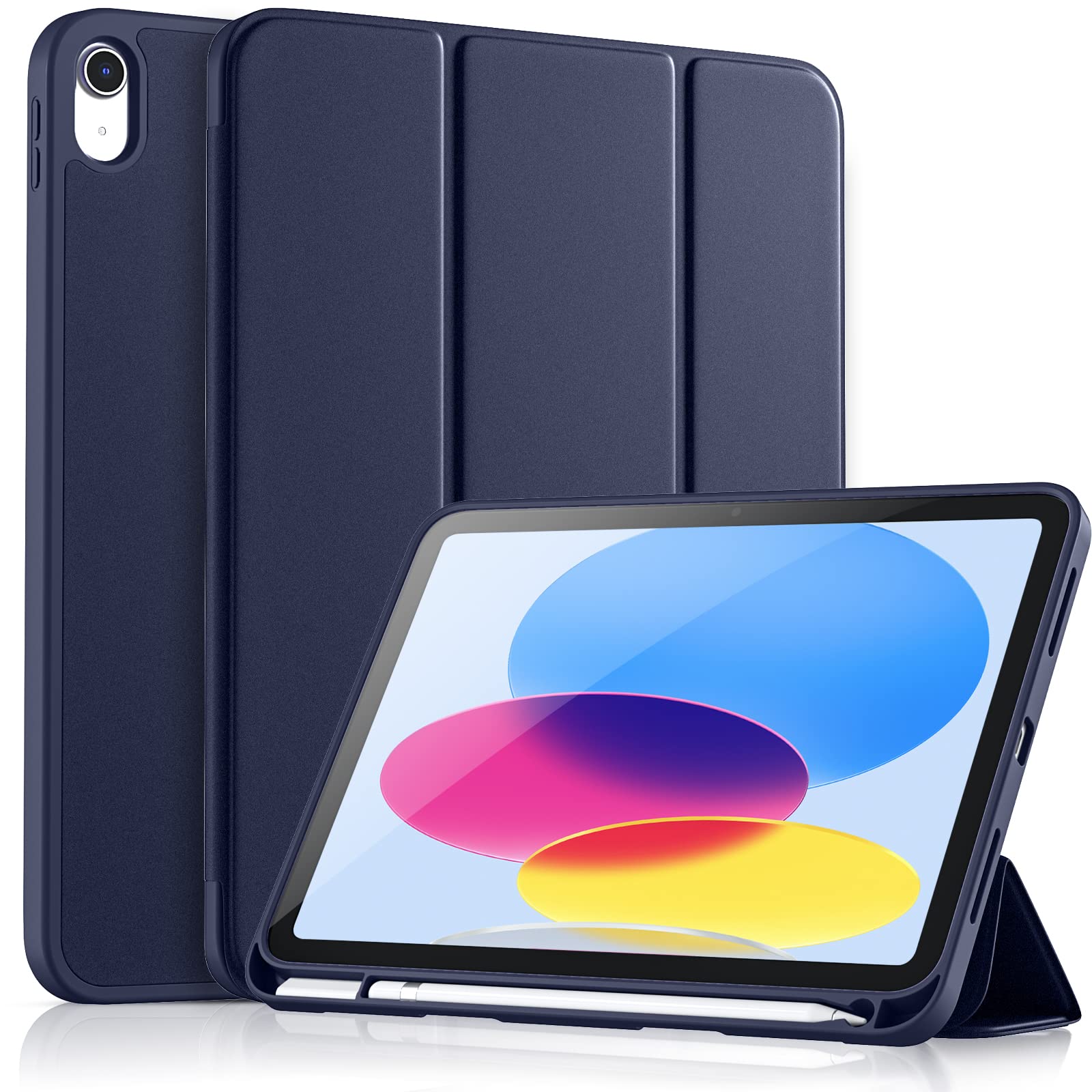 Vobafe Case for iPad (A16) 11th 10th Generation Case (Model: 2025/2022, 11/10.9 Inch), Flexible TPU Back & Trifold Stand, Protective Cover with Pencil Holder, Auto Wake/Sleep, Deep Blue