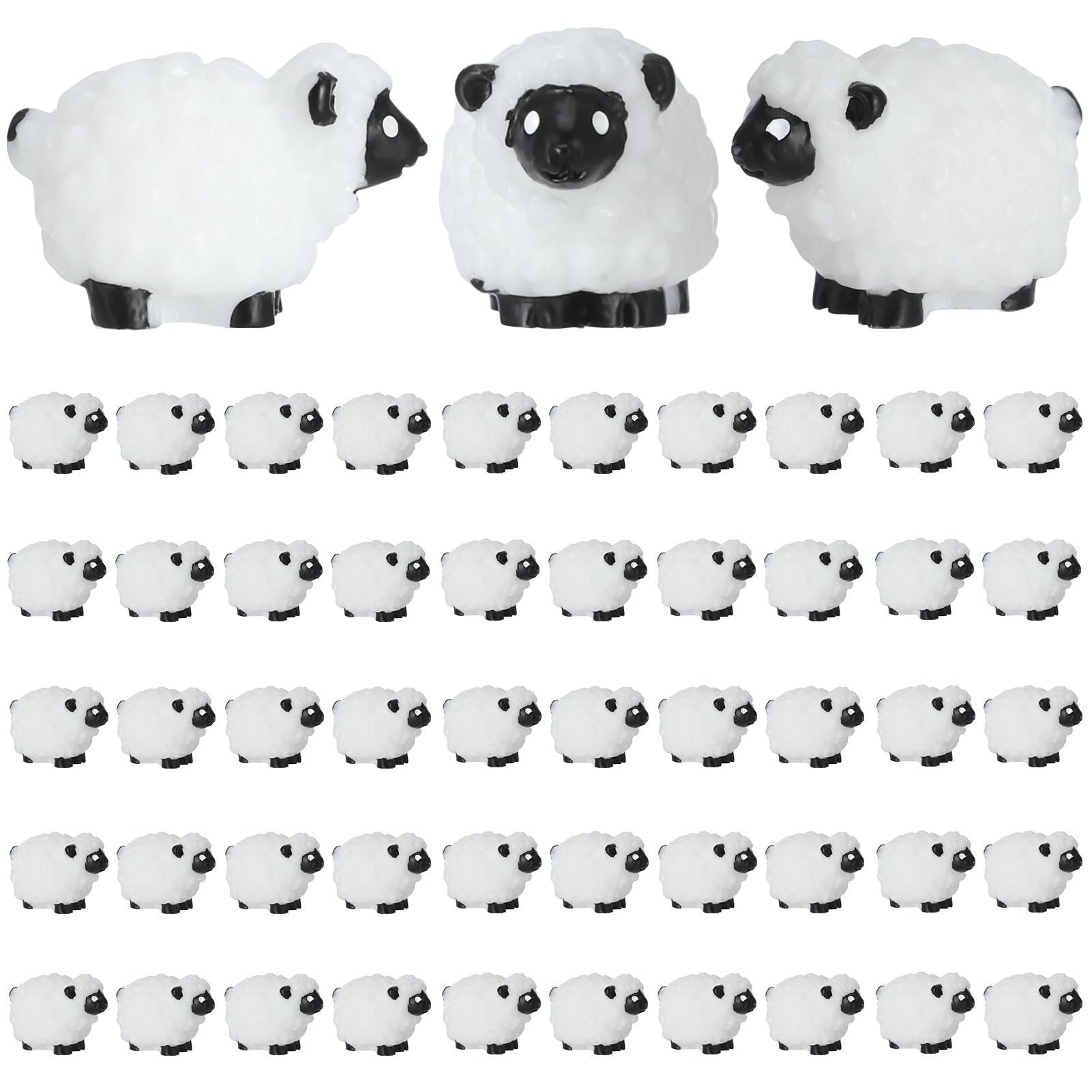 Invalidism 50 PCS Mini Resin Sheep Statue, White Sheep Animal Statue, Fairy Tale Garden Decorative Accessories