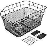 ANZOME Rear Bike Basket, Waterproof Metal Wire Bicycle Basket with Adjustable Cargo Net and Waterproof Rainproof Cover Fits to Most Rear Bike Racks