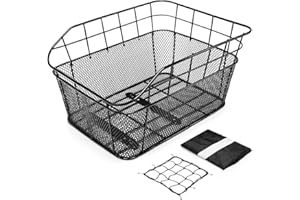 ANZOME Rear Bike Basket, Waterproof Metal Wire Bicycle Basket with Adjustable Cargo Net and Waterproof Rainproof Cover Fits to Most Rear Bike Racks