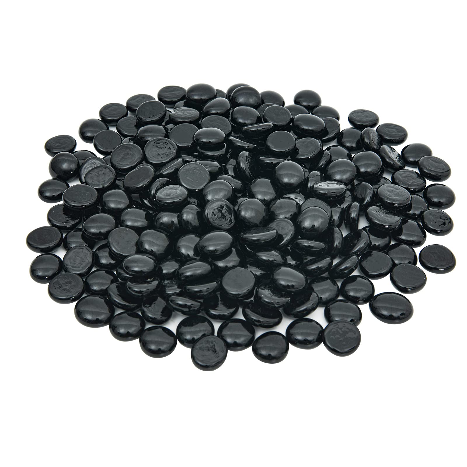 Hisredsun 290pcs Black Glass Pebbles,1.35kg Flat Marble Beads,Vase filler stones Fire Glass pebbles Artificial Crystal Gemstones Decorative glass Stones for Aquarium, Flowerpot, Landscaping