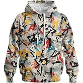 GHUALURU Graffiti Hoodie for Men 3D Street Art Streetwear Pullover Colorful Hip-Hop Style Sweatshirt
