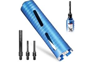 DaduoRi 3 1/2" Dry Core Drill Bit, 5/8"-11 Thread, with 3 Adapters Included: SDS Plus, SDS Max and 1/2" Hex Shank, 9.5" Drilling Depth, 3.5 Inch Core Bit for Concrete Masonry Brick Block Stucco
