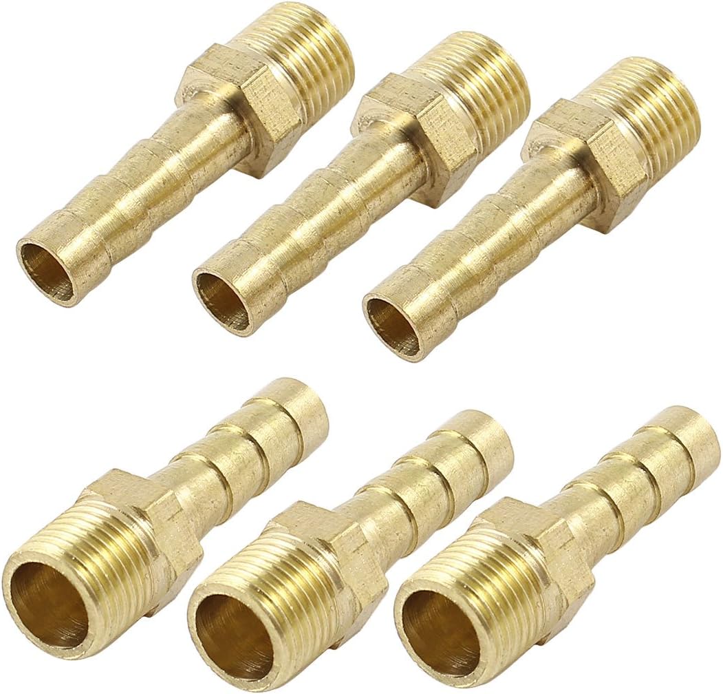 Sourcingmap 6pcs Brass 6mm Hose Barb to 1/8NPT Male Threaded Quick Connector, Gold, 30 x 10 mm