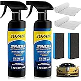 2Pcs Sopami Car Coating Spray,Quick Effect Coating Agent,Quickly Coat Car Wax,Car Scratch Wax Polish Spray Waterless Wash,Oil Film Emulsion Glass Cleaner with towel (Sponge*2+Cloth*2)