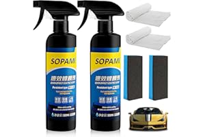 HEPANIO 2Pcs Sopami Car Coating Spray,Quick Effect Coating Agent,Quickly Coat Car Wax,Car Scratch Wax Polish Spray Waterless Wash,Oil Film Emulsion Glass Cleaner with towel (Sponge*2+Cloth*2)