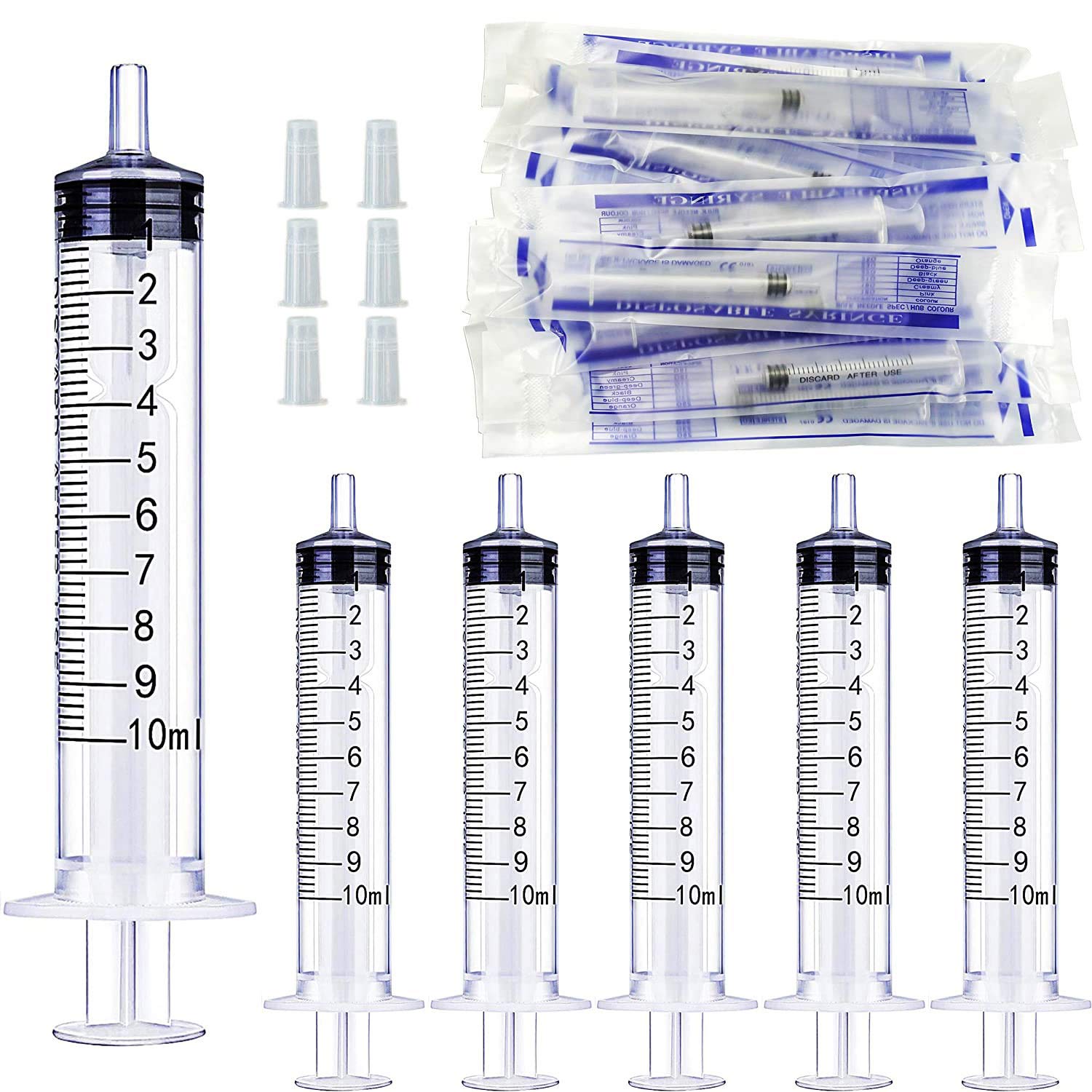 Gebildet 20pcs 10ml Syringe Without Needle(with Cap),Sterile Individual Wrap for Scientific Labs,Feeding Pets,Liquid Measuring or Refilling Multiple Uses Tools