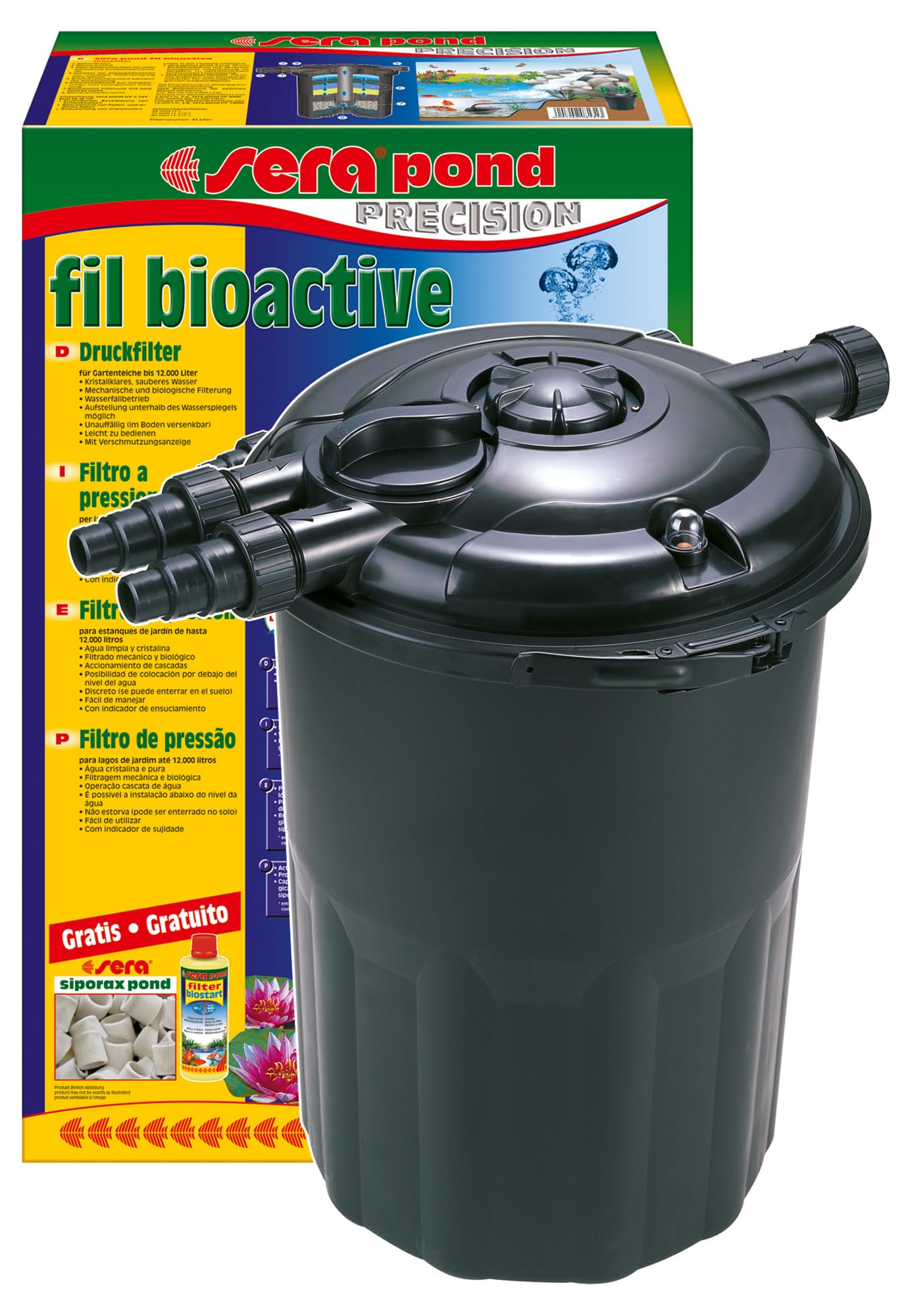 Sera 08131 Fil Bioactive 12000 – PRESSURE FILTER is suitable for all Ponds Up To 12.000 l and can also be built into Waterfall Systems