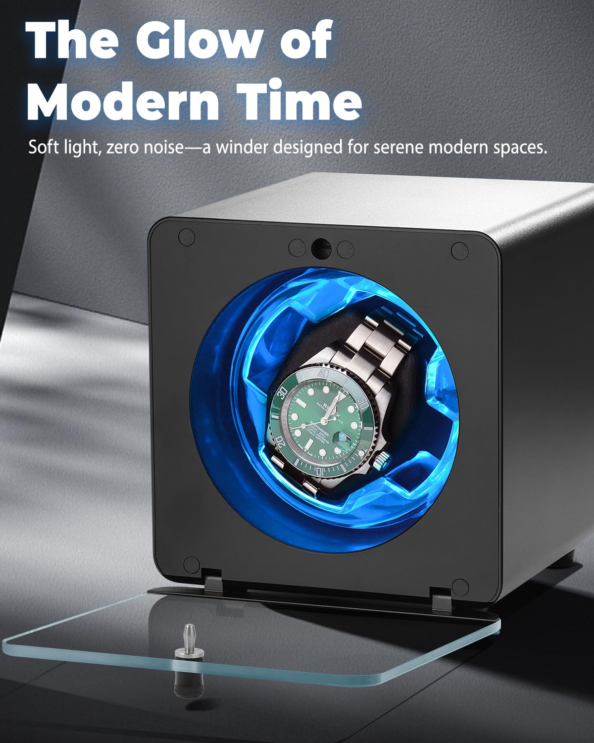Cevale Cevale Single Watch Winder,Aluminum Automatic Watch Winder for Rolex with Ultra Quiet Motor(≈0dB),Self-Winding Metal Watch Winder for Every Watches,Blue Light,Gift for Watch Lovers