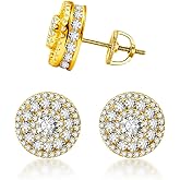 Delzzad Round S925 VVS Synthetic Moissanite Hip Hop Bling Out Circular Stud Earrings Jewelry Perfect Birthday Mother’s Day Gift for Men Women Silver Earrings Golden Earrings Wedding Set