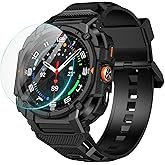 Goton Rugged Band for Samsung Galaxy Watch 8 Ultra Case with Band & Screen Protector for Galaxy Watch 8 Ultra Soft Silicone Strap with Rugged Protective Cover for Men - Black