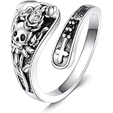 AXOMY Skull Ring 925 Sterling Silver Skull And Rose Vintage Spoon Rings Gothic Jewelry Gifts for Women