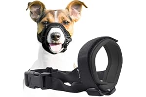 GOODBOY Gentle Muzzle Guard for Dogs - Prevents Biting and Unwanted Chewing Safely Secure Comfort Fit - Soft Neoprene Padding – No More Chafing – Training Guide Helps Build Bonds with Pet (M, Grey)