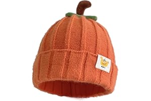 AUSEJOPEAC Pumpkin Knitted Beanie Hat Winter Thick Warm Soft Cute Hat Capfor Infant Kids Toddler Boys Girls for Halloween Christmas Orange
