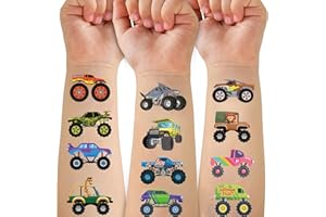 Ozepao Monster Trucks Temporary Tattoo for Kids, 10 Sheets Monster Truck Fake Tattoos for Boys Party Favors, Goodie Bags Stuffers, Brithday Supplies Decorations