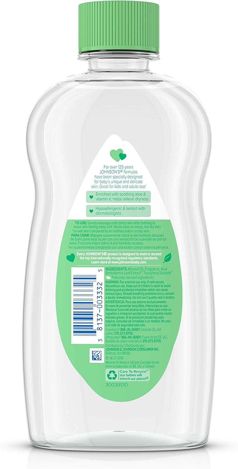 Johnson & Johnson Baby Oil, Aloe Vera & Vitamin E, 14 Ounce: Health & Personal Care