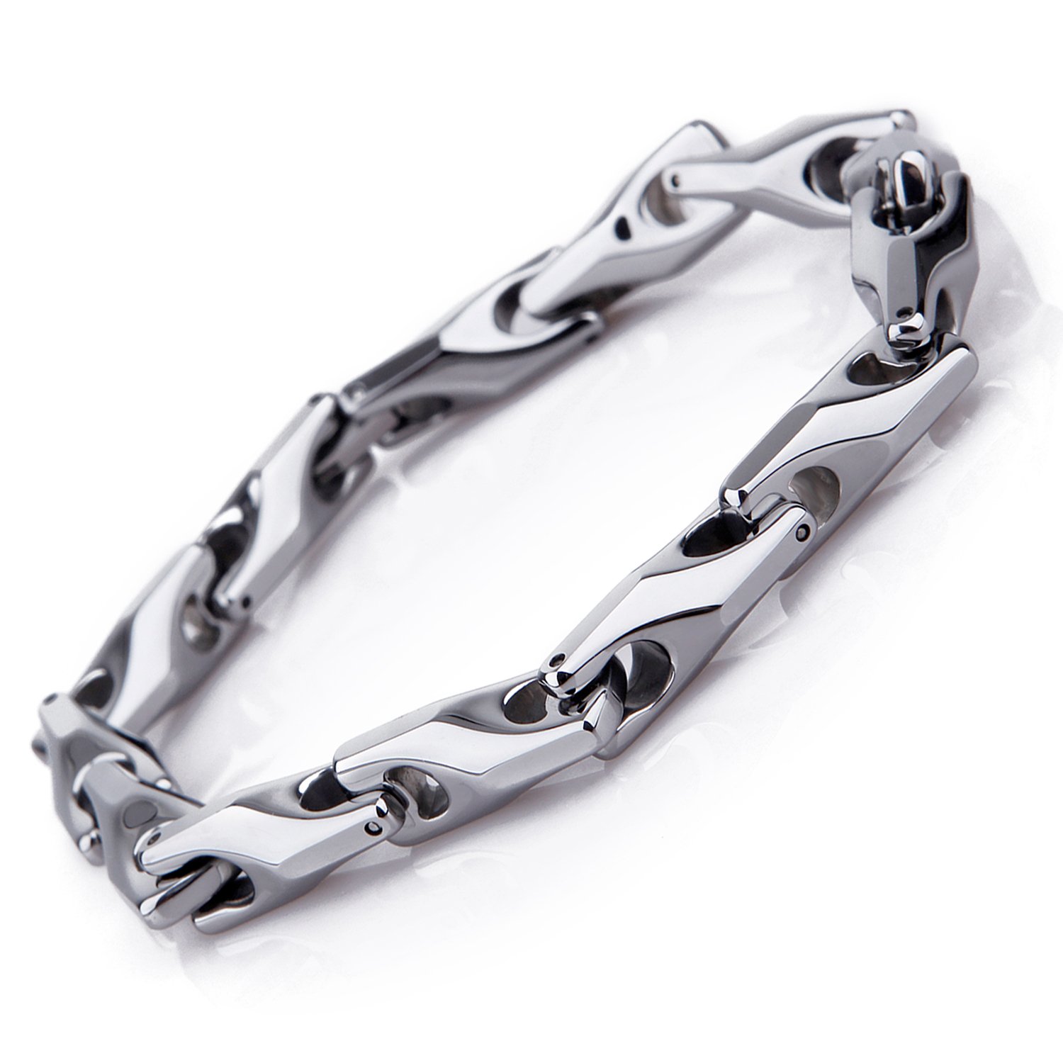 URBAN JEWELRY Classy Men's Solid Heavy Wheat Tungsten Carbide Bracelet - 3 Sided Links,23 cm Long (Silver) — image 1