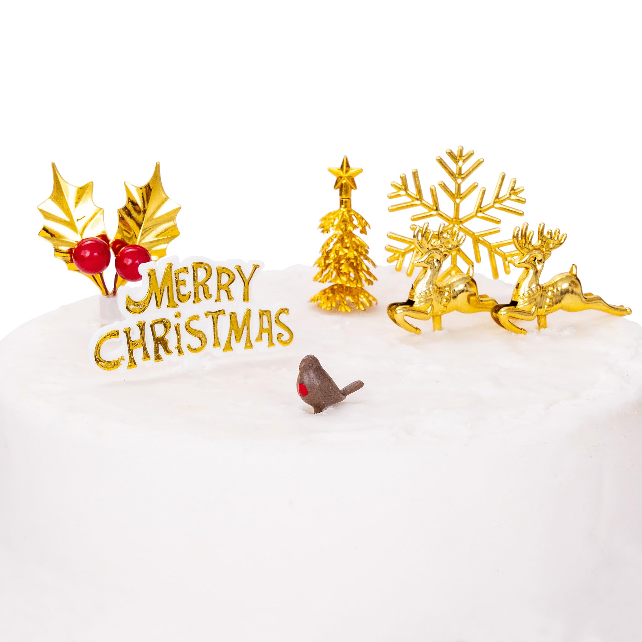 Evelay Cake Toppers Merry Christmas Cake Decoration 7pc silver gold Pieces Cupcake Toppers ylog Multi Purpose Decoration (7pc Gold)