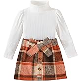 Noubeau Toddler Girl Fall Winter Clothes Cute Puff Sleeve Top Plaid Mini Skirt Girls A-line Dress 2-8 Years