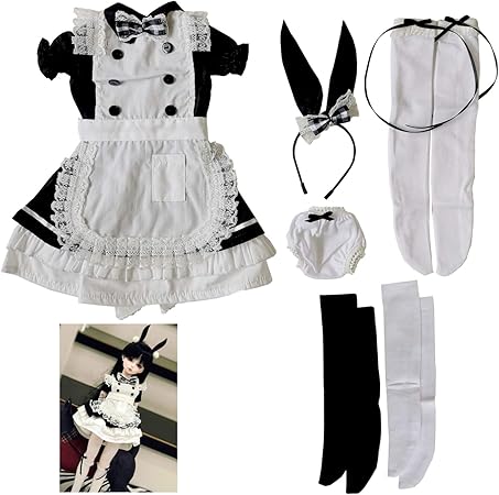 Amazon Geekdwarf 7点セット 1 3 ドール 衣装 メイド 服 フィギュア 美少女 ギャル Jk 制服 下着 うさ耳 エプロン ソックス つき 7点セット フィギュア ドール 通販