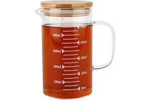 KINNOSE Graduated Beaker Mug with Handle and Durable Bamboo Lid Borosilicate Glass Multi-Function Food Grade Measuring Cup 500ml