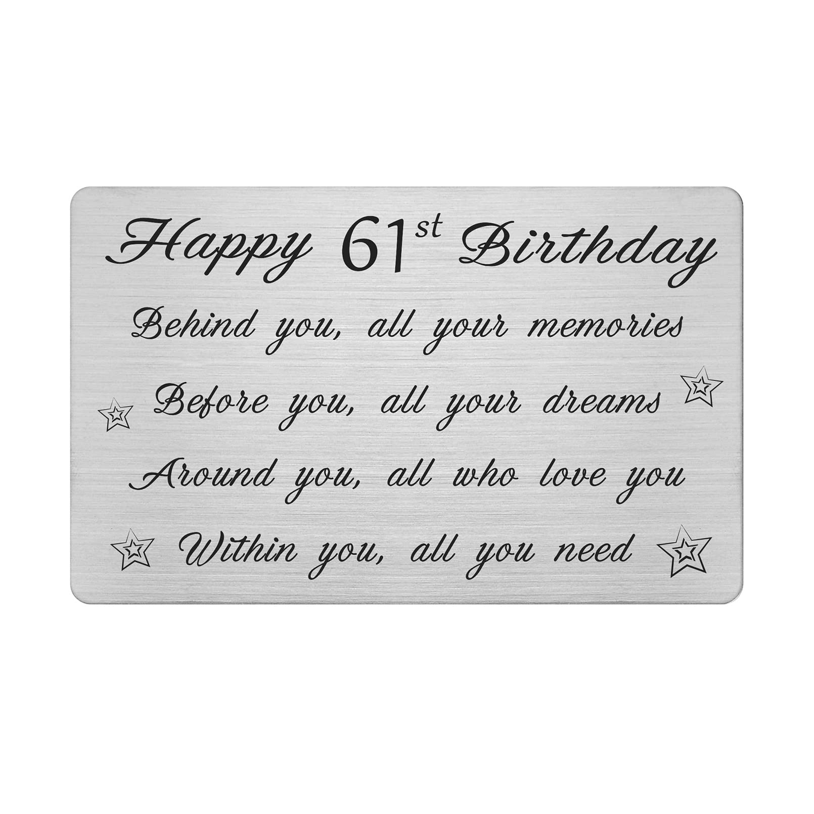FALOGI Happy 61st Birthday Card - Behind You All Your Memories - 61 Year Old Birthday Gifts for Men Women, Personalised Engraved Wallet Card