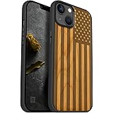 Carveit Magnetic Wood Case for iPhone 14 Plus Case [Natural Wood & Black Soft TPU] Unique & Classy Wooden Shockproof Protective Cover Compatible with magsafe (American Flag -Cherry)